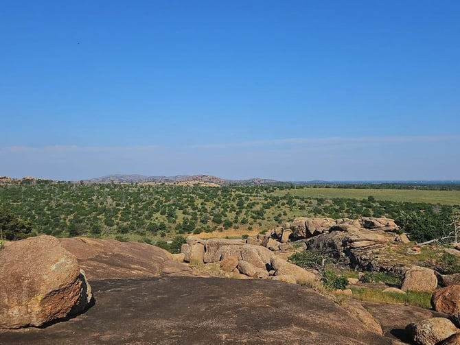 Summer view from the Wichita Mountains boulders