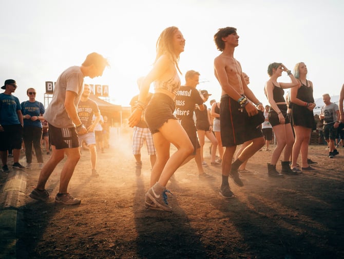 Medicine Park festival crowd at golden hour