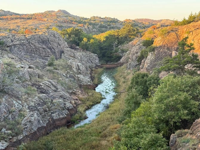 Creek canyon at golden hour in the Wichita Mountains