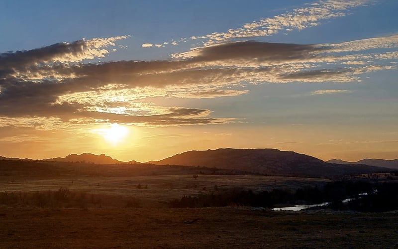 Wichita Mountains sunset over the Oklahoma prairie